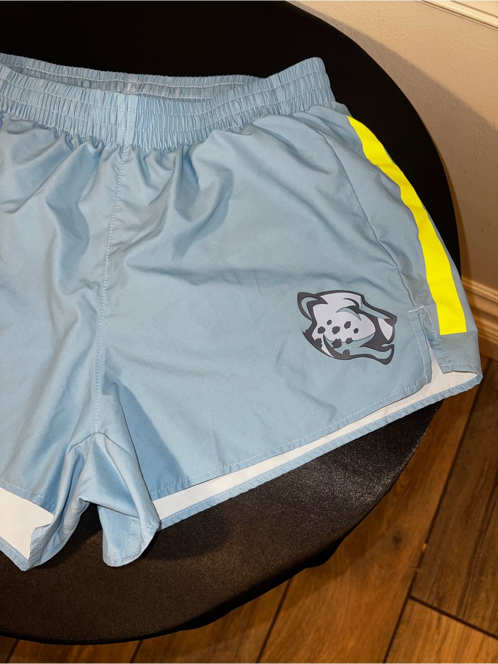 adidas Light Blue Athletic Shorts with Neon Yellow Accents size medium - Picture 4 of 10